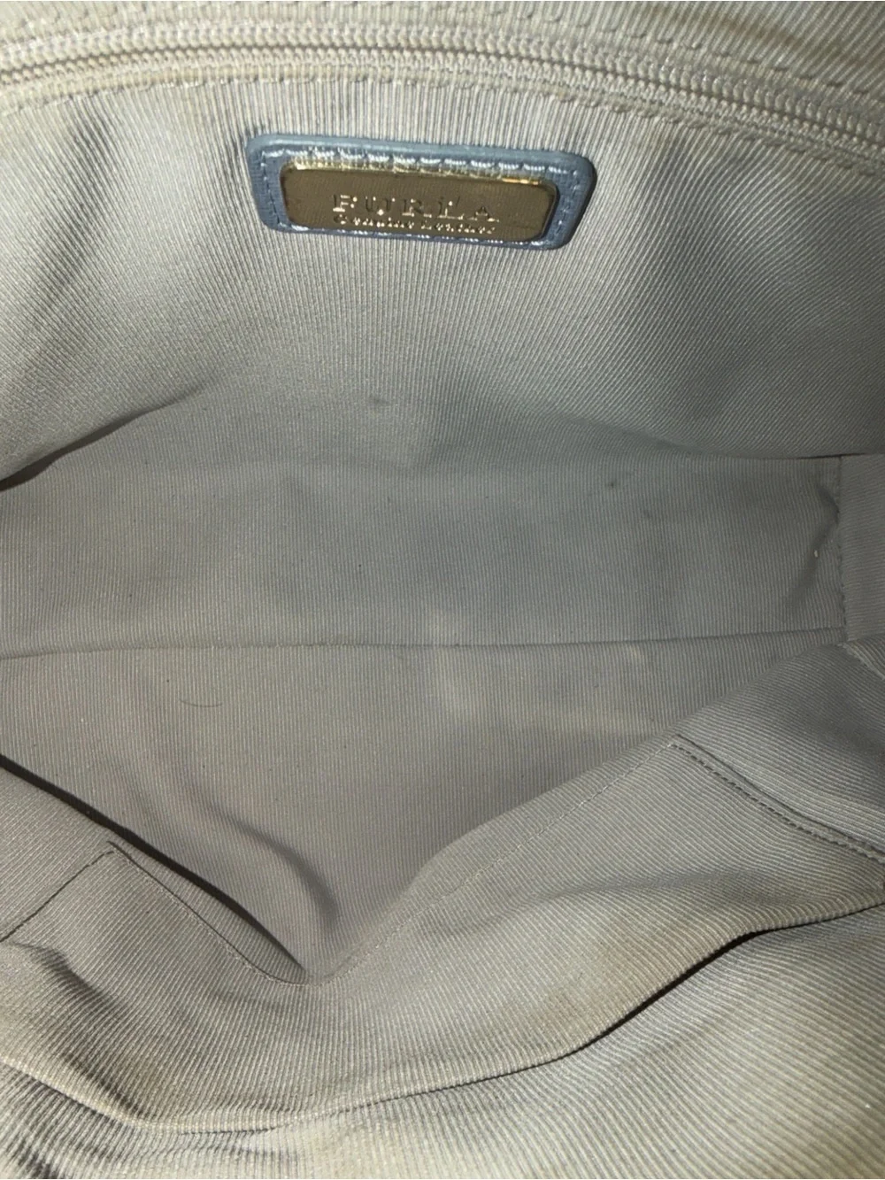Furla Linda Light Blue Gray Saffiano Leather Satchel Tote Bag w/ Hangtag